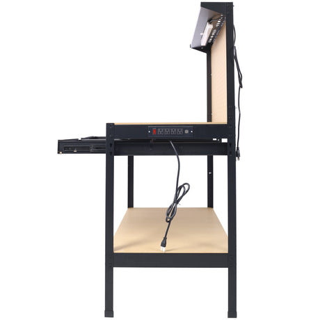 Steel Workbench Tool Storage Work Bench Workshop Tools Table W/Drawer and Peg Board ,4xAC outlets 2xUSB Ports - V.I.P Digital Presence