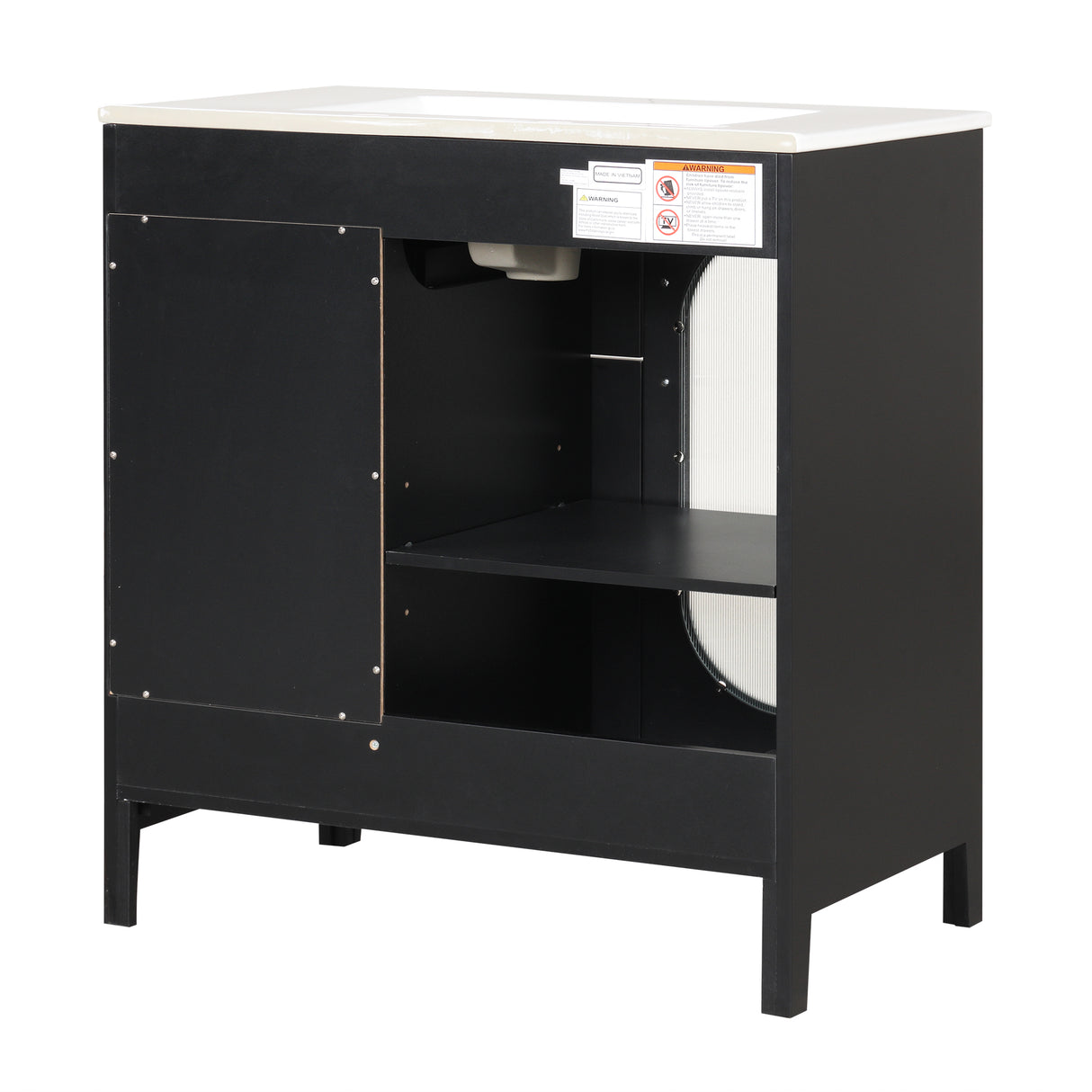 30" Bathroom Vanity with Sink, Bathroom Vanity Cabinet with Two Drawers and Door, Adjustable Shelf, Solid Wood and MDF, Black - V.I.P Digital Presence