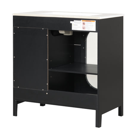 30" Bathroom Vanity with Sink, Bathroom Vanity Cabinet with Two Drawers and Door, Adjustable Shelf, Solid Wood and MDF, Black - V.I.P Digital Presence