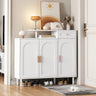 ON-TRANS Elegant Shoe Cabinet with Arched Doors and Drawers, Storage Side Panels, Adjustable Shelves and Solid Wood Legs, White - V.I.P Digital Presence
