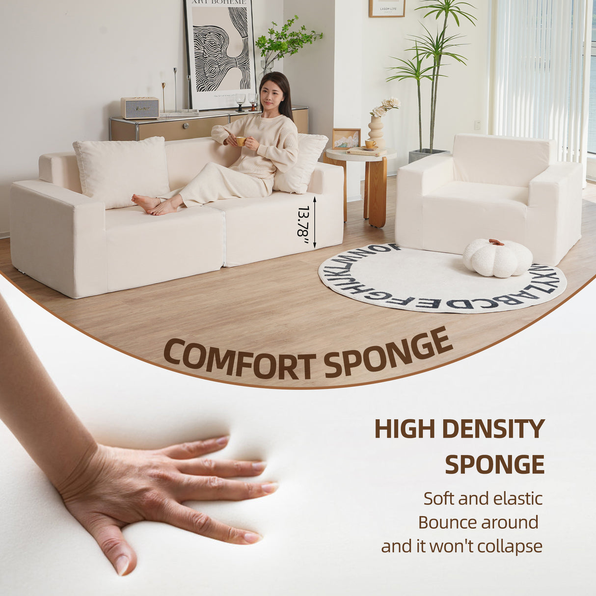 No Installation&Convertible Living room foam sofa chair Loveseat Twin Size with Armrests Removable and Machine Washable Cover - V.I.P Digital Presence