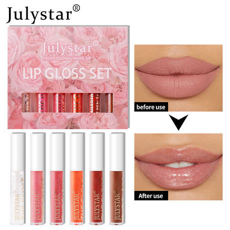 Six Pack Multi-Color Moisturizing Watery Glass Lip Gloss Pearl Watery Lip Glaze Non-Stick Mirror Lip Gloss - V.I.P Digital Presence