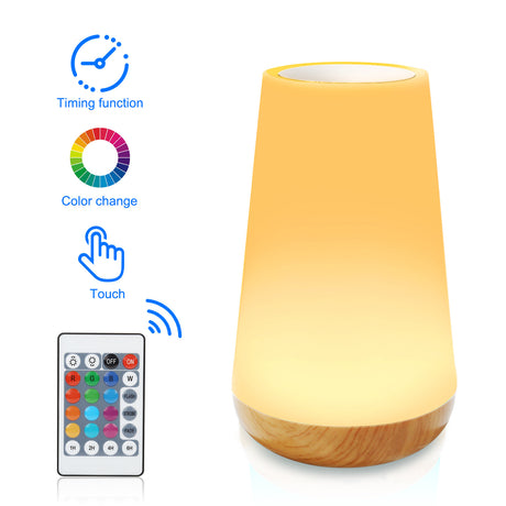 Wood grain remote control touch night light creative pat table lamp bedroom bedside lamp rainbow atmosphere light - V.I.P Digital Presence