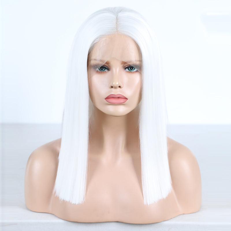 White Color Synthetic Hair Lace Part Wigs with Baby Hair Straight Hair Short BoB T Lace Wigs - V.I.P Digital Presence