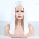 White Color Synthetic Hair Lace Part Wigs with Baby Hair Straight Hair Short BoB T Lace Wigs - V.I.P Digital Presence