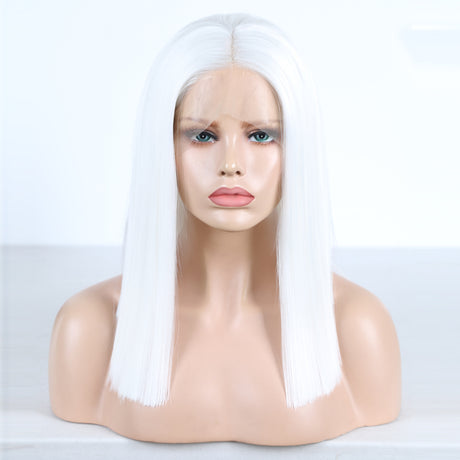 White Color Synthetic Hair Lace Part Wigs with Baby Hair Straight Hair Short BoB T Lace Wigs - V.I.P Digital Presence