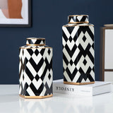 Geometric Black and White Striped Storage Jar Household Ceramic Candy Sealed Jar Vase Sundries Container Home Decoration - V.I.P Digital Presence