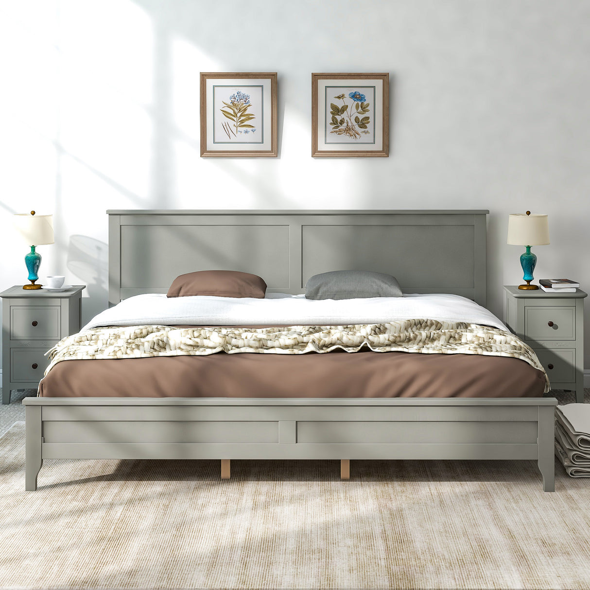 Modern Gray Solid Wood King Platform Bed - V.I.P Digital Presence