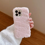 Ottwn Candy Color Warm Furry Phone Case For iPhone 11 12 13 Pro Max 14 Pro Max 14Plus Camera Lens Protection Soft TPU Back Cover