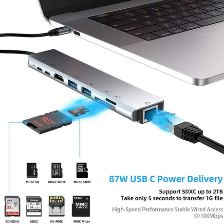Eight in one docking station Type-C to network card HDMI multifunctional laptop converter - V.I.P Digital Presence