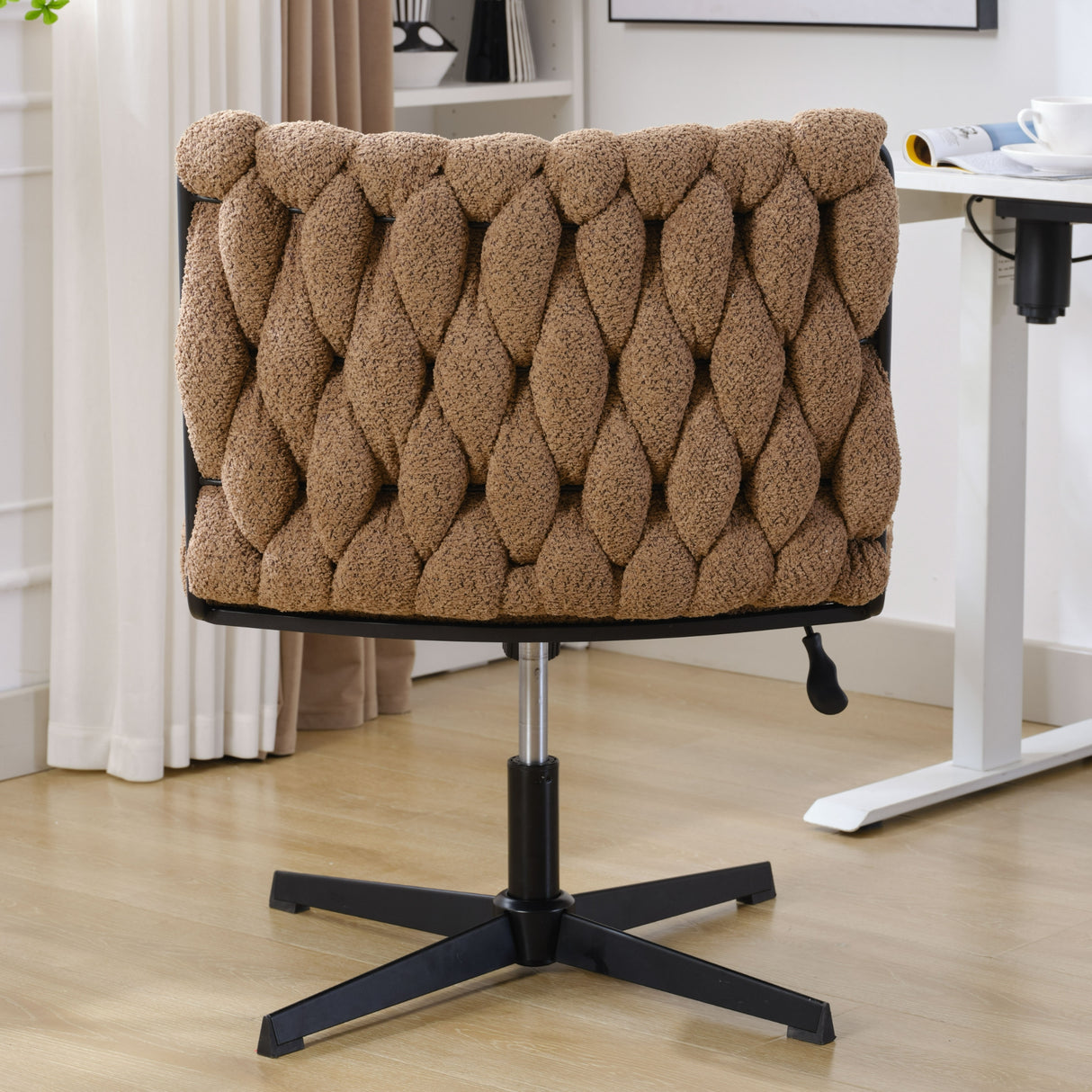 Armless Office Desk Chair No Wheels BROWN