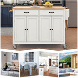 Kitchen Island Cart with Solid Wood Top and Locking Wheels 54.3 Inch Width  (White)