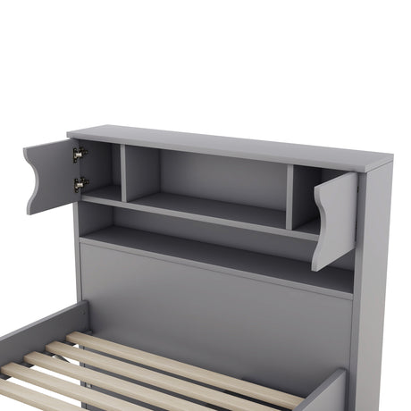 Twin Size Captain Platform Bed Frame with Storage Bookcases and Shelves,Four Drawers, Gray - V.I.P Digital Presence