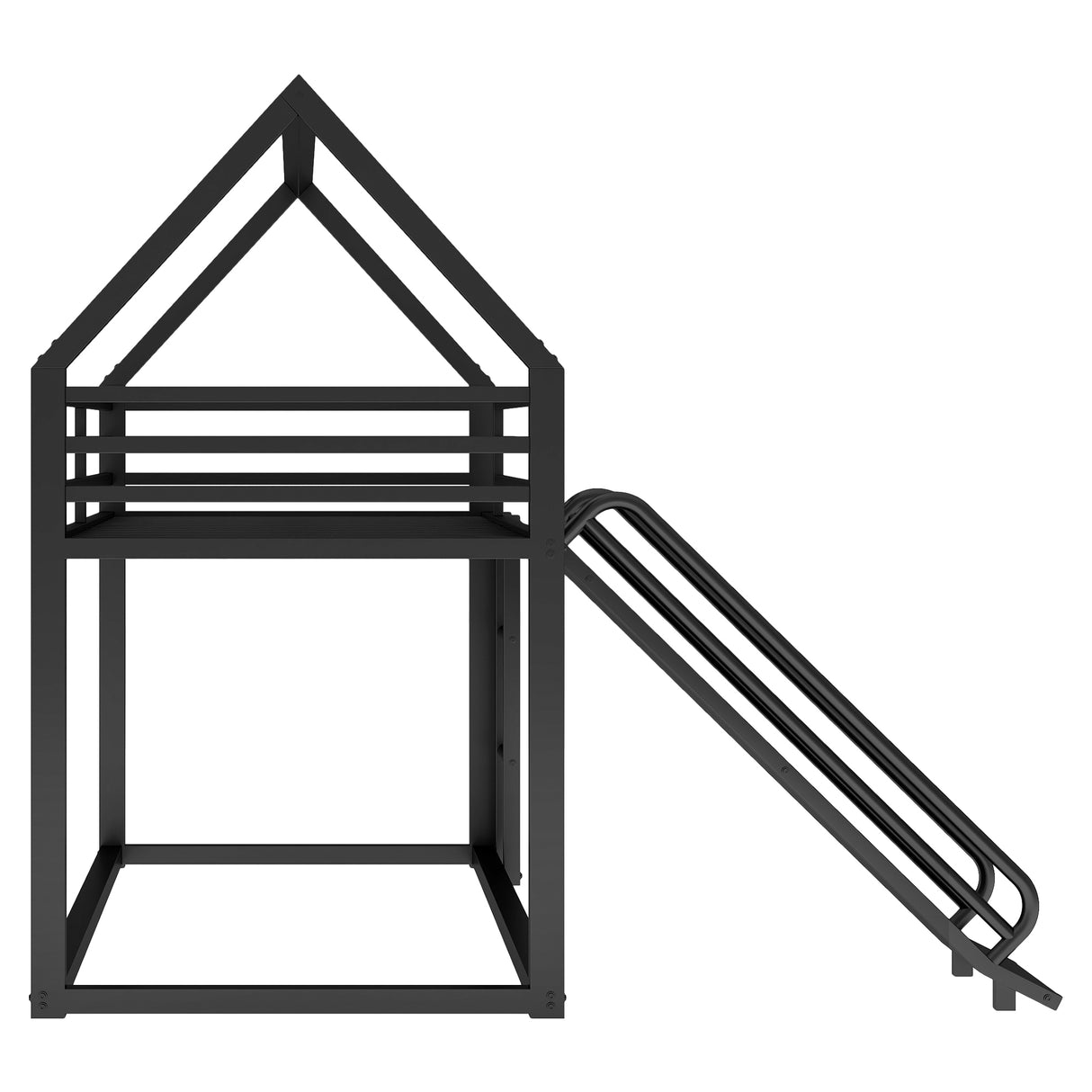 Twin over Twin House Bunk Bed with Ladder and Slide,Black - V.I.P Digital Presence