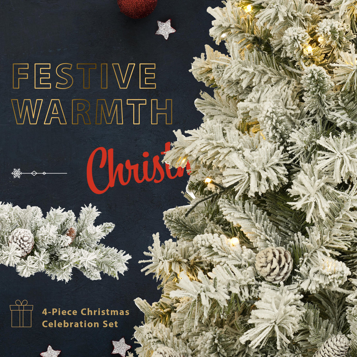 A set of 4 artificial Christmas trees, including flower garlands, flower garlands, and 2 entrance trees, with LED lights - V.I.P Digital Presence