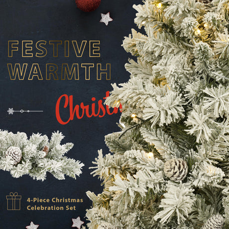 A set of 4 artificial Christmas trees, including flower garlands, flower garlands, and 2 entrance trees, with LED lights - V.I.P Digital Presence