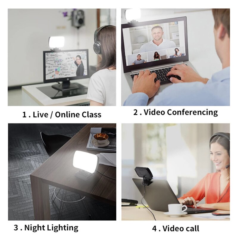 Mini luz de video para conferencias, kit de transmisión en vivo, cámara web, vlog, fotografía, lámpara de relleno, selfie, luz LED portátil ajustable, micrófono