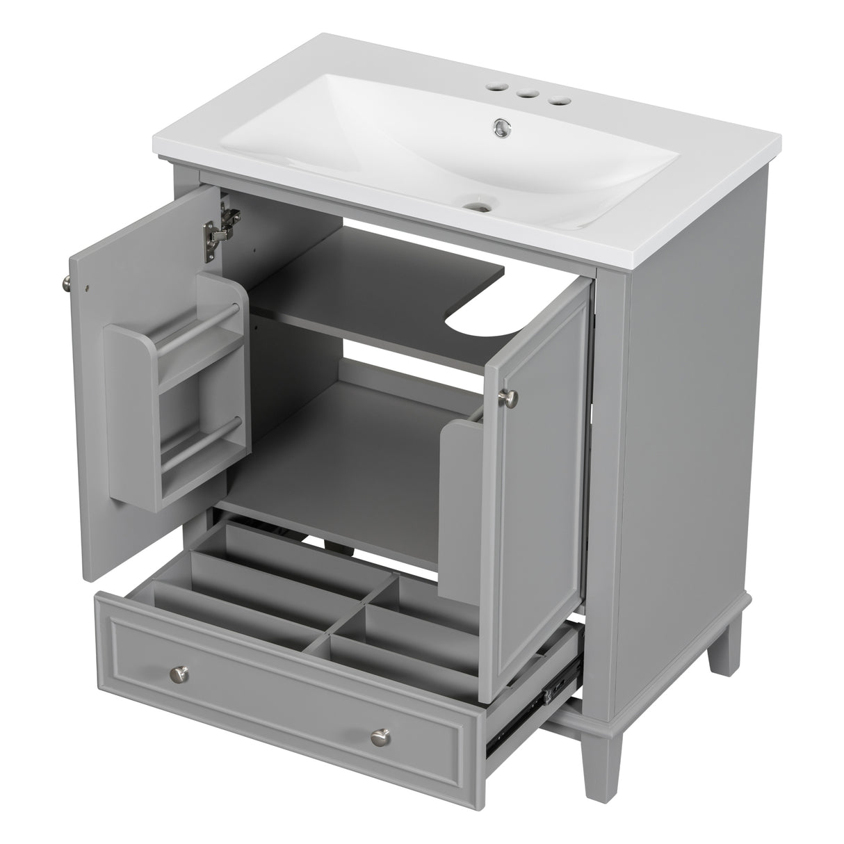 30inchgrey Bathroom Vanity with Sink ComboMulti-functional Bathroom Cabinet with Doors and Drawer Solid Frame and MDF Board - V.I.P Digital Presence