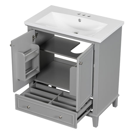 30inchgrey Bathroom Vanity with Sink ComboMulti-functional Bathroom Cabinet with Doors and Drawer Solid Frame and MDF Board - V.I.P Digital Presence