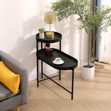 2-Tier Black Side Table with Storage Sofa Table for Living Room Metal Frame & Wooden Desk End Table - V.I.P Digital Presence