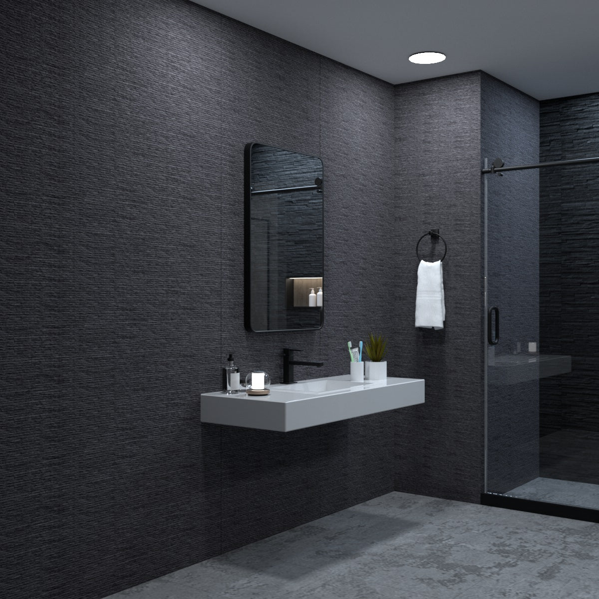 24x36 inch aluminum frame round rectangular bathroom wall mirror, matte black rust proof, tempered glass mirror - V.I.P Digital Presence