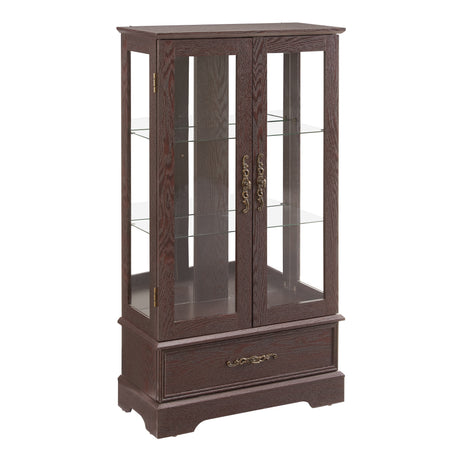 Light colored glass cabinet with adjustable glass frame Curio display cabinet, 2 doors and 1 drawer light bulb cherry color - V.I.P Digital Presence