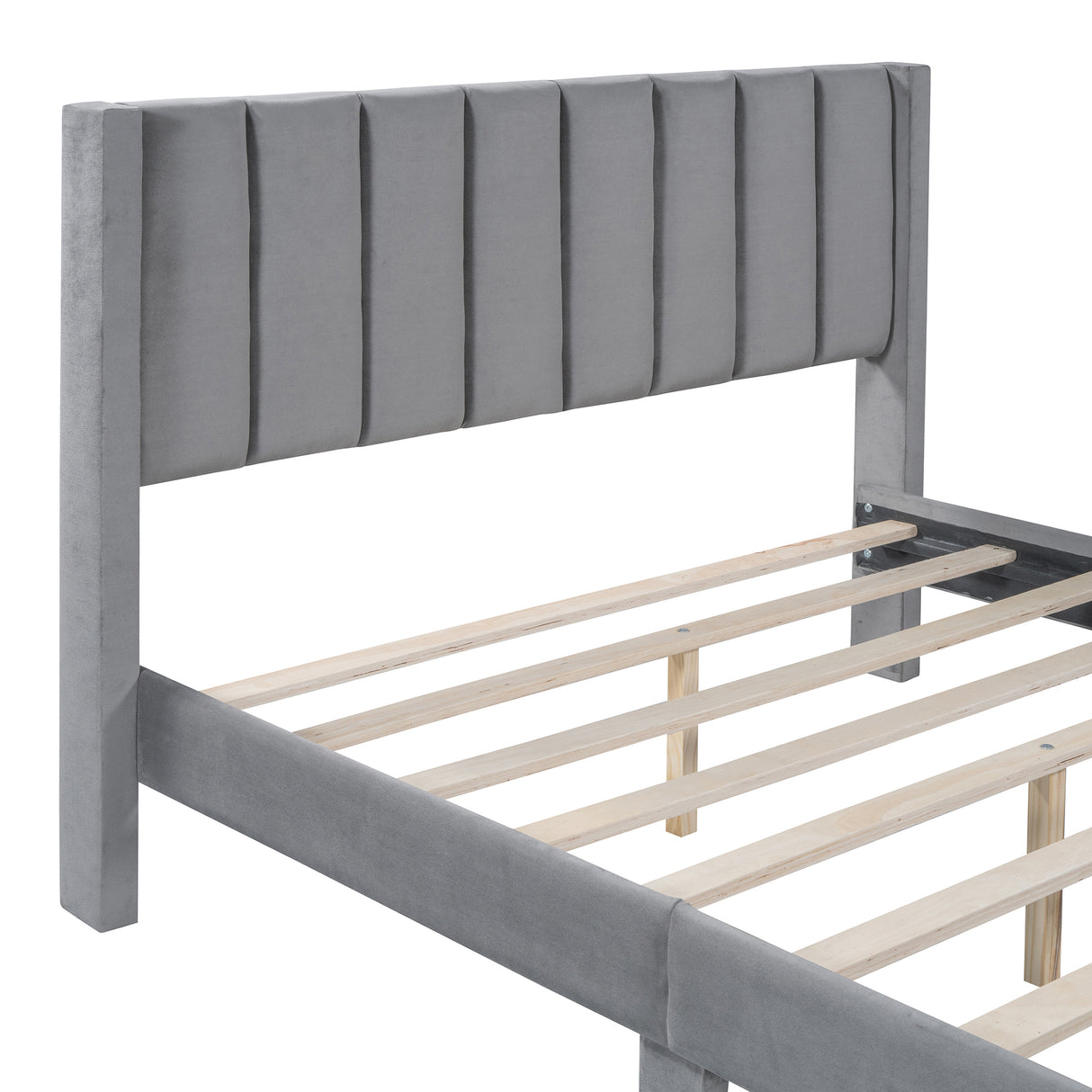 Full Size Storage Bed Velvet Upholstered Platform Bed with a Big Drawer - Gray - V.I.P Digital Presence
