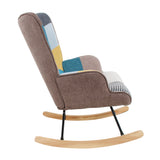 Rocking Chair with ottoman, Mid Century Fabric Rocker Chair with Wood Legs and Patchwork Linen for Livingroom Bedroom - V.I.P Digital Presence
