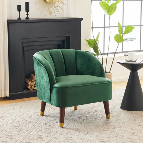 Upholstered Barrel Accent Chair With Wooden Legs - V.I.P Digital Presence