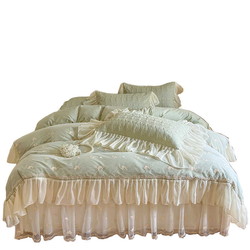 Cotton padded bed skirt with princess style pure cotton lace lace bed sheet and duvet cover - V.I.P Digital Presence