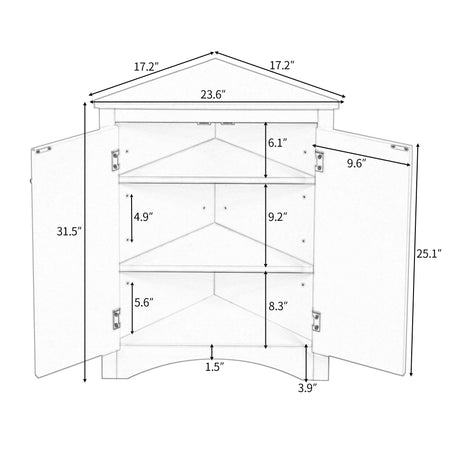 Black Triangle Bathroom Storage Cabinet with Adjustable Shelves, Freestanding Floor Cabinet for Home Kitchen - V.I.P Digital Presence