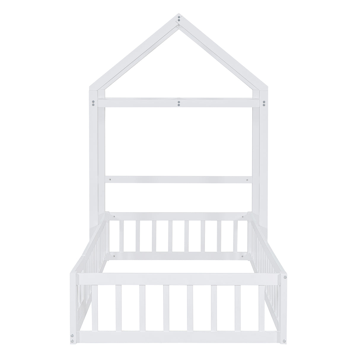 Wooden Twin Size Children's Bed with Detachable Headboard and Integrated Clothes Drying Rack, White - V.I.P Digital Presence