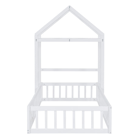 Wooden Twin Size Children's Bed with Detachable Headboard and Integrated Clothes Drying Rack, White - V.I.P Digital Presence