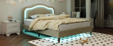Full Size Velvet Upholstered Smart LED Bed Frame with Adjustable Height Headboard,No Box Spring Needed,Easy Assembly,Beige - V.I.P Digital Presence