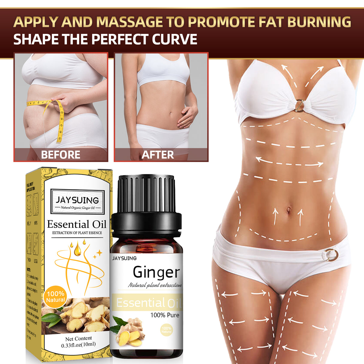 Organic Ginger Oil, Massage Firming Toning And Relieving Muscle Tension Body Beauty Essential Oil