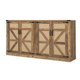 65-Inch Rustic Oak Color Faux Rattan Sideboard, Barn Door Rustic Style Sideboard, Living Room, Entryway, Bedroom - V.I.P Digital Presence