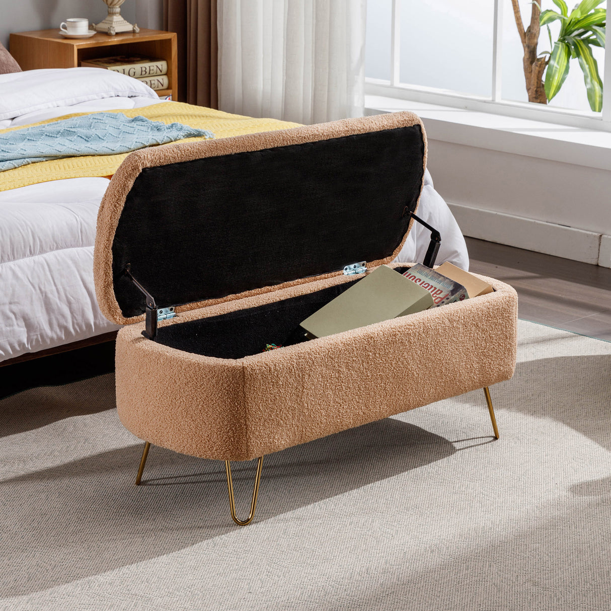 Camel Storage Ottoman Bench for End of Bed Gold Legs - V.I.P Digital Presence