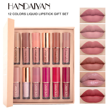 HANDAIYAN 12 Color Lip Gloss Set Liquid Lipstick Set Matte Pearlescent Non-Stick Cup Lip Gloss - V.I.P Digital Presence