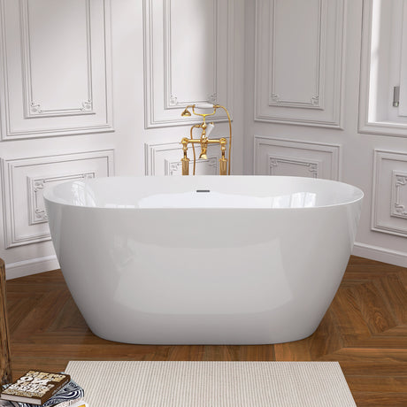 51 Inch Acrylic Freestanding Bathtub Contemporary Soaking White Tub with Overflow and Pop-up Drain Glossy White - V.I.P Digital Presence