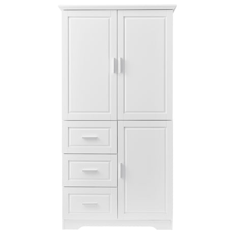 Tall and Wide Storage Cabinet with Doors for Bathroom/Office, Three Drawers, White - V.I.P Digital Presence