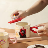 Adorable Cartoon Cat - themed Mug with Lid: A Charming Gift, Ideal for Office Coffee or Water - V.I.P Digital Presence