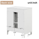 24" Bathroom Vanity with Sink, Bathroom Vanity Cabinet with Two Drawers and Door, Adjustable Shelf, Solid Wood and MDF, White - V.I.P Digital Presence