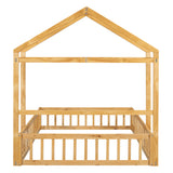 Wooden Full Size Children's Bed with Detachable Headboard and Integrated Clothes Drying Rack, Natural - V.I.P Digital Presence