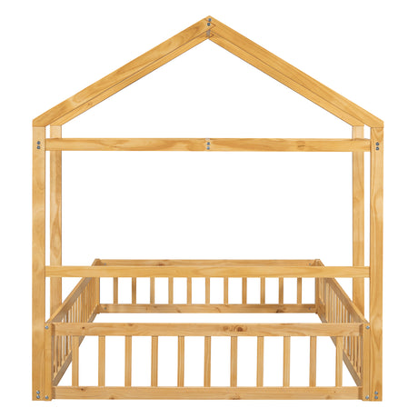Wooden Full Size Children's Bed with Detachable Headboard and Integrated Clothes Drying Rack, Natural - V.I.P Digital Presence