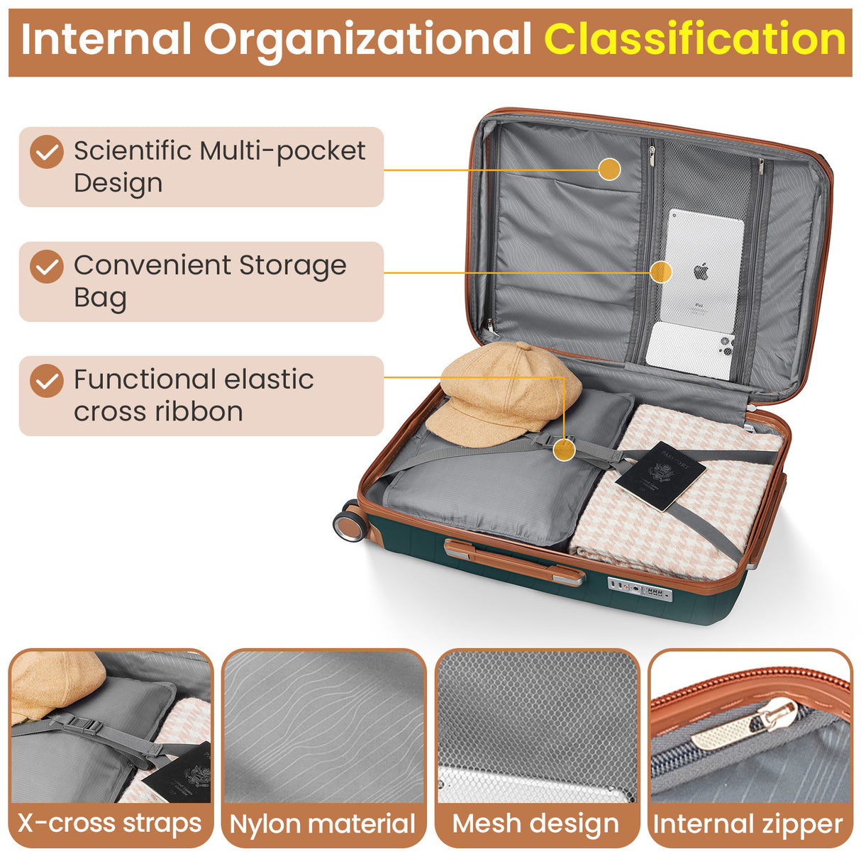 Luggage set of 4 pieces (14/20/24/28) with 4 360 degree silent rotating wheels made of PP material and durable TSA lock - V.I.P Digital Presence