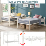 Twin metal bunk beds, metal structure bed frame with safety guardrails and 2 ladders, convertible bunk beds, white - V.I.P Digital Presence