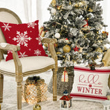 Christmas Snowflake Pillow Cover Linen Checkered Letter Printed Pillow Cover Christmas Theme Cushion Cover - V.I.P Digital Presence