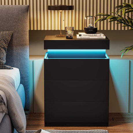 LED Black Nightstand Modern Multi-Colour LED Night Table Bedside Tables for Bedroom, Living Room - V.I.P Digital Presence