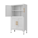 White metal kitchen storage cabinet, kitchen pantry storage cabinet with door and shelf, adjustable leveling feet - V.I.P Digital Presence