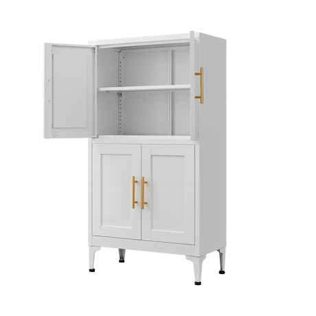White metal kitchen storage cabinet, kitchen pantry storage cabinet with door and shelf, adjustable leveling feet - V.I.P Digital Presence
